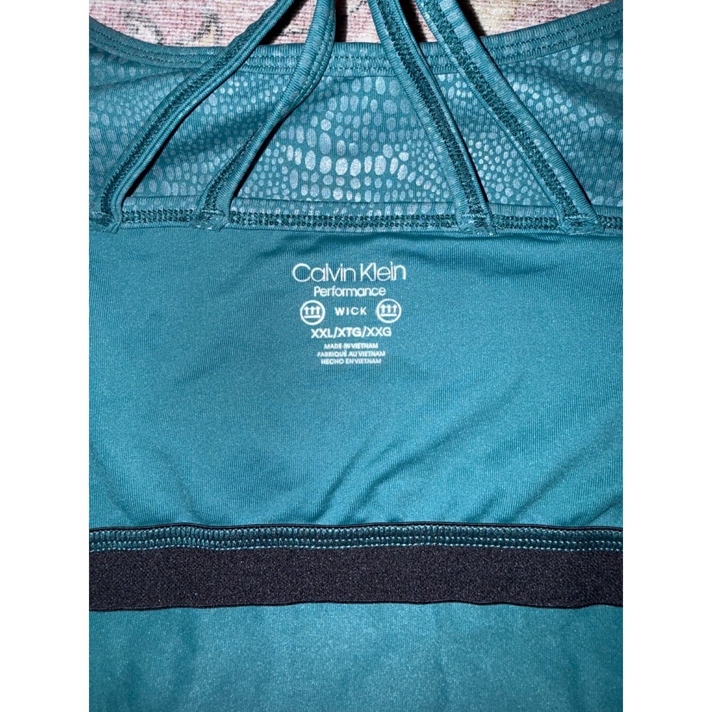 Calvin Klein Performance Teal Metallic Snakeskin Strappy Crop Tank Top XXL - Picture 3 of 7